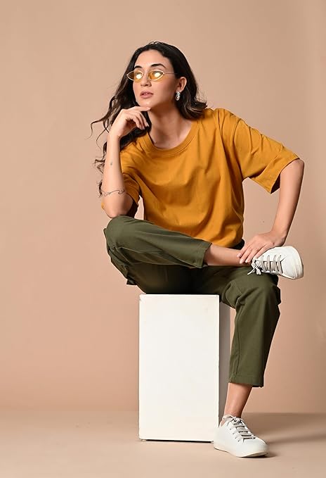 Women’s Oversized Fit Pure Cotton T-Shirt with Drop Shoulder & Half Sleeves