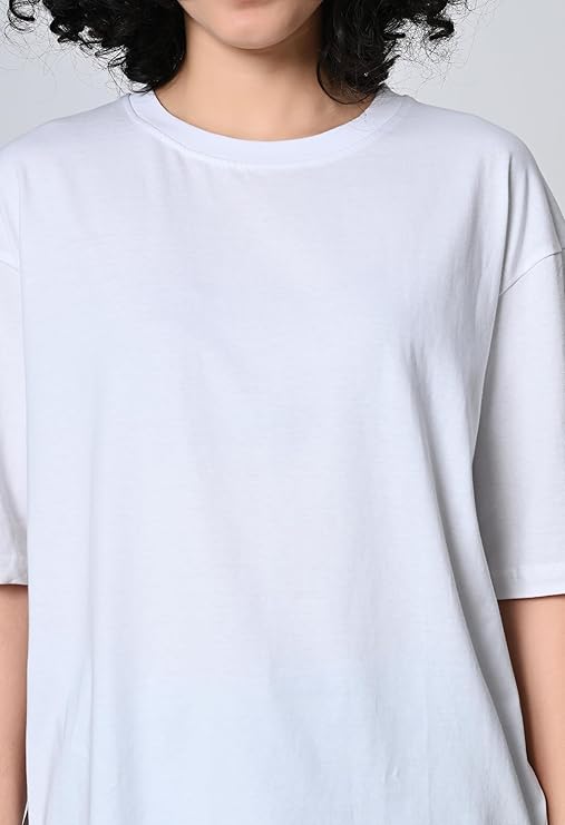 Women’s Oversized Fit 100% Cotton T-Shirt with Drop Shoulder & Half Sleeves