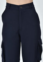 High Rise Women’s Baggy Cargo Jeans – Stretchable Fabric with 4 Utility Pockets