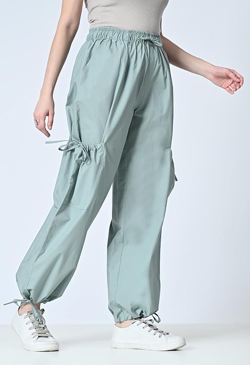 Solid Oversized Baggy Parashoot Pants for Women | High Waist Loose fit Korean Trousers/Cargo Pants with Side Pocket | Women Baggy Jeans for Casual & Travel wear for Women Comfort