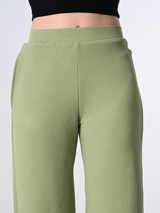Solid High-Waist Stretchable Trousers for Women