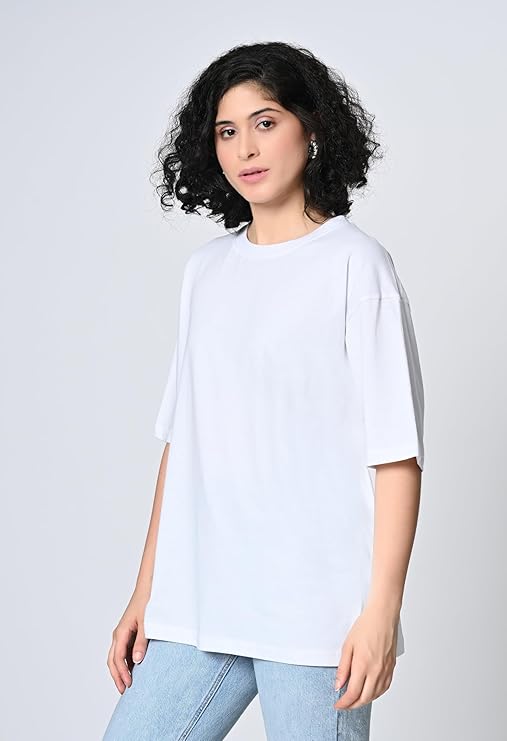Women’s Oversized Fit 100% Cotton T-Shirt with Drop Shoulder & Half Sleeves