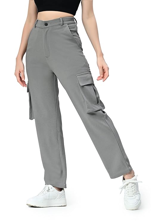 Women’s High Rise Baggy Cargo Jeans with 4 Deep Pockets – Stretchable & Stylish