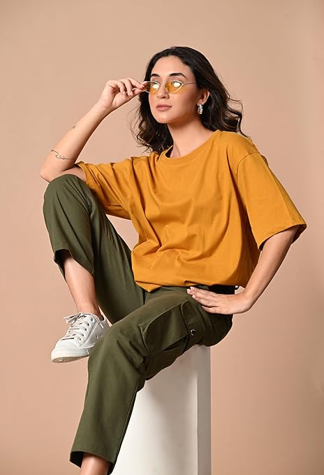 Women’s Oversized Fit Pure Cotton T-Shirt with Drop Shoulder & Half Sleeves
