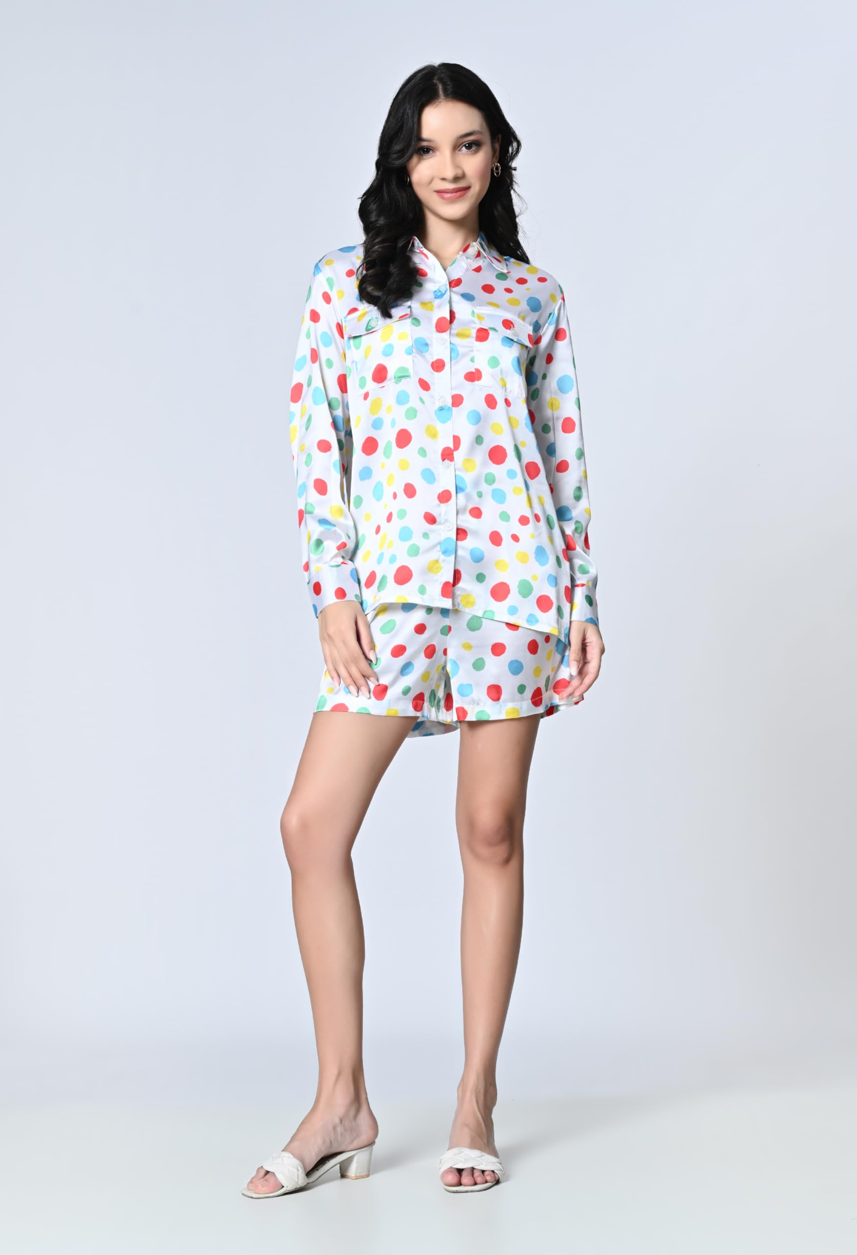 OWL MINK Women’s Polka Dot Co-ord Set | Rayon Half Sleeve Shirt & Shorts