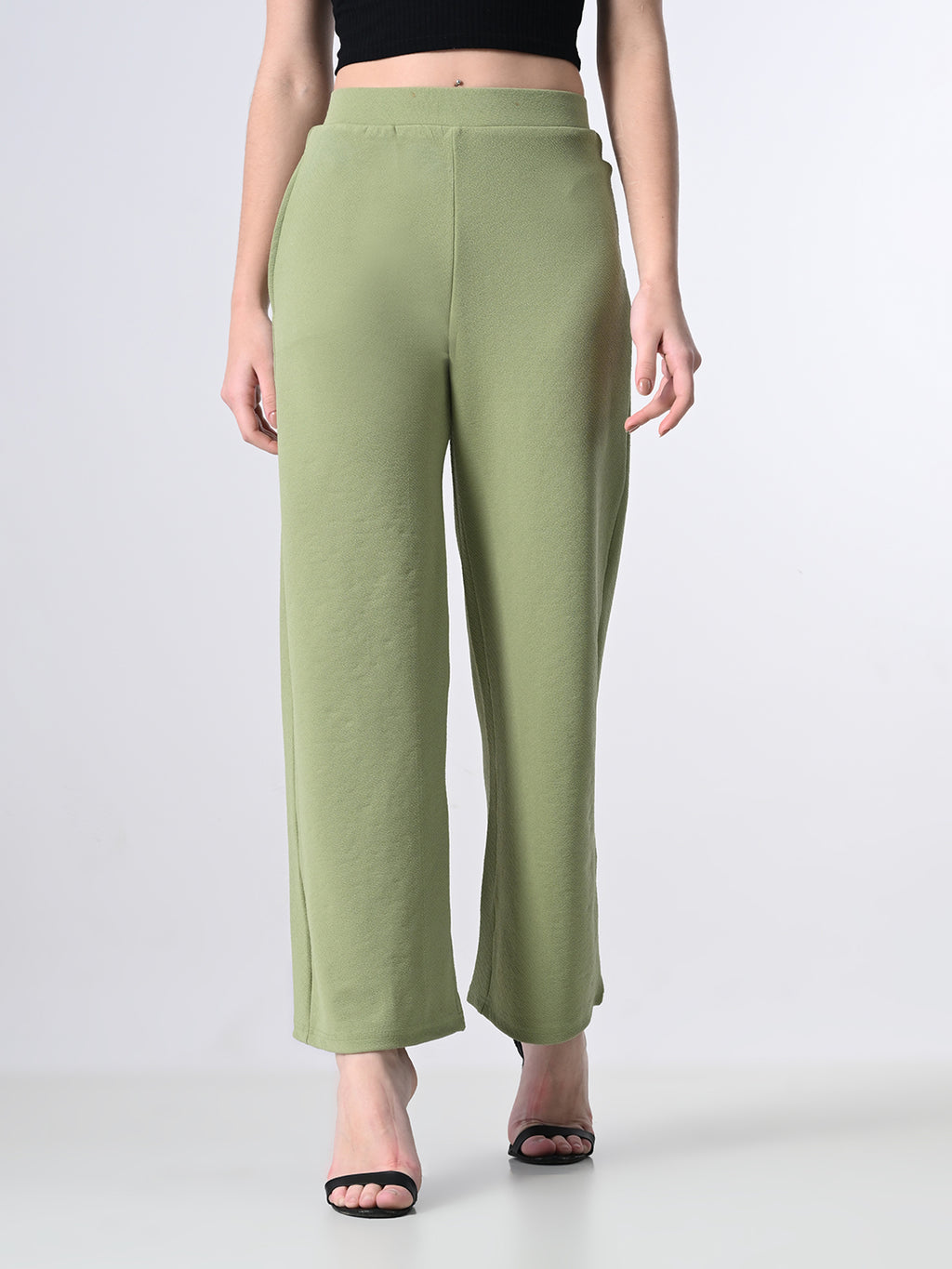 Solid High-Waist Stretchable Trousers for Women