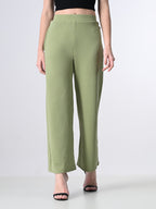 Solid High-Waist Stretchable Trousers for Women
