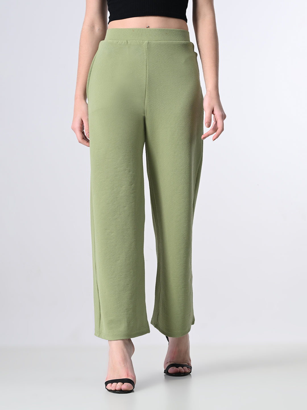 Solid High-Waist Stretchable Trousers for Women