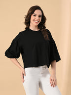Oversized Cotton Crop T-Shirt for Women – Balloon Sleeves