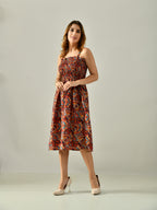 OWL MINK Women’s Flared Calf-Length Dress | Sleeveless Rayon Crepe