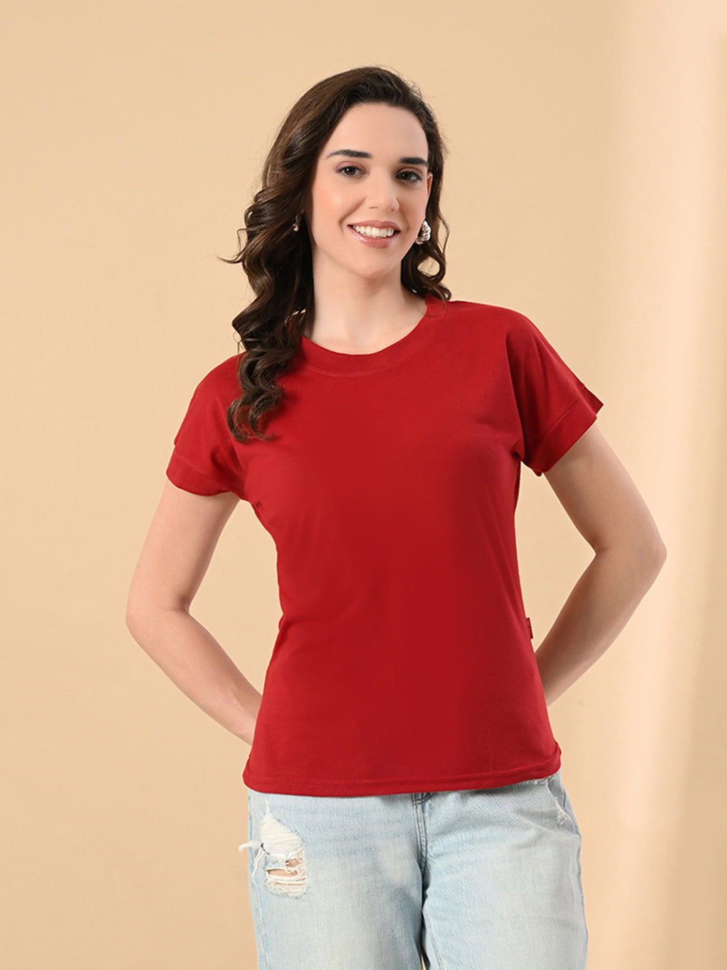 Stylish Up & Down Women’s High-Low Hem T-Shirt – Premium Cotton Lycra, Seamless Sleeves, Round Neck Casual & Active Wear Girls T-Shits
