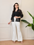 Women’s Chiffon Shirt – Full Sleeve, Collared, Regular Fit, Solid Self-Design Zig Zag Texture Shirts