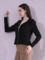 Cotton Full Sleeve Hoddie Women Solid Black Hoodie Jacket