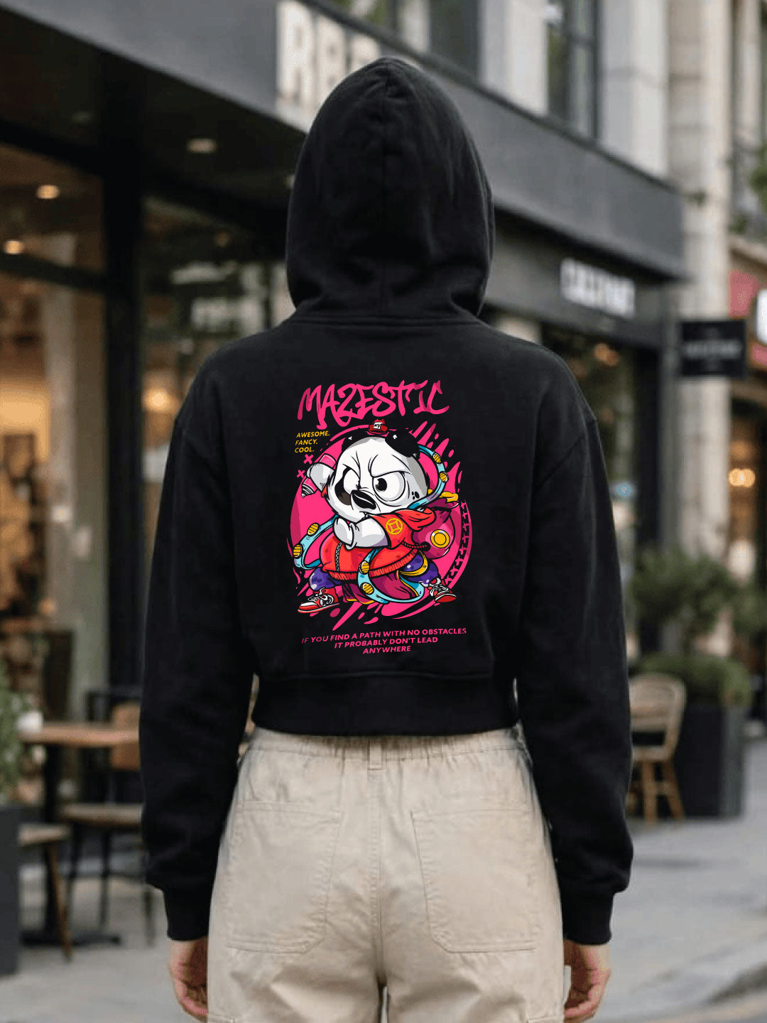Owl Mink Women's Printed Cropped Hoodie with Graphic Print, Full Sleeves, Attached Hood, Casual Sweatshirt