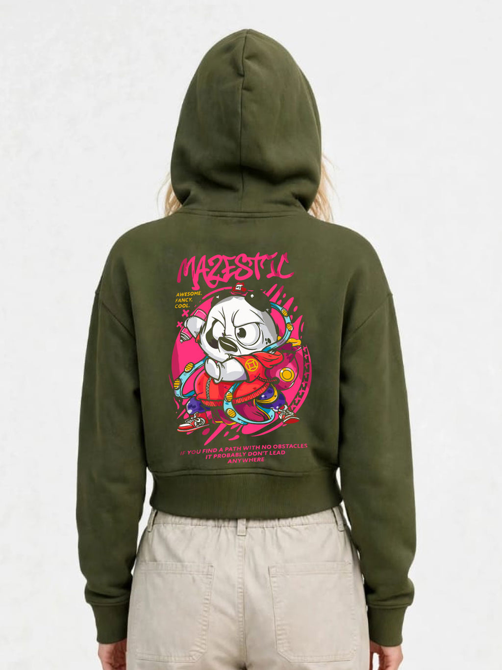 Owl Mink Women's Printed Cropped Hoodie with Graphic Print, Full Sleeves, Attached Hood, Casual Sweatshirt