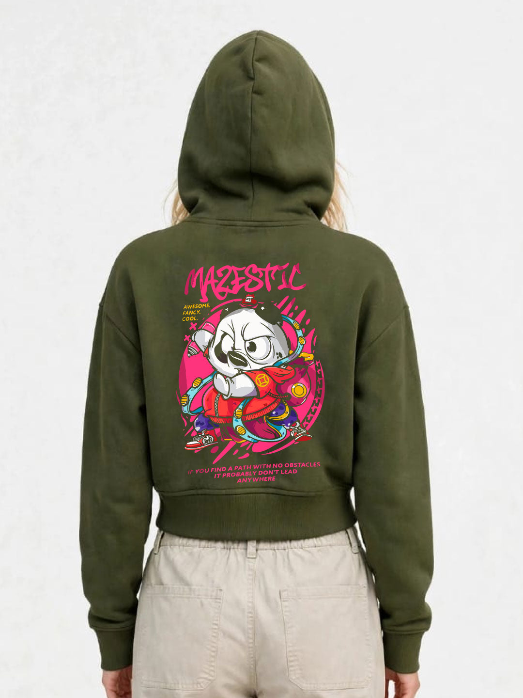 Owl Mink Women's Printed Cropped Hoodie with Graphic Print, Full Sleeves, Attached Hood, Casual Sweatshirt