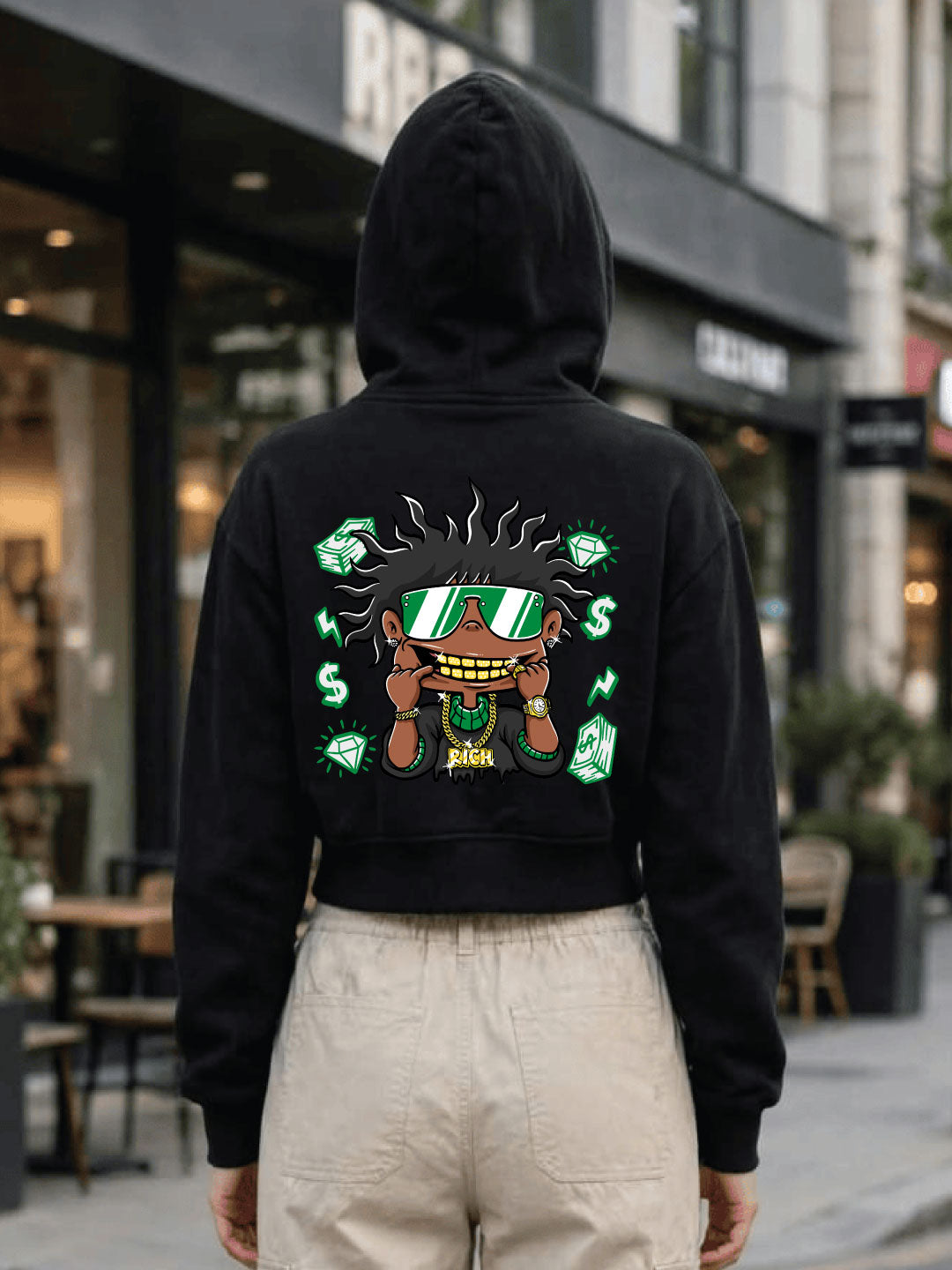 Owl Mink Women's Printed Cropped Hoodie with Graphic Print, Full Sleeves, Attached Hood, Casual Sweatshirt