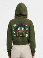 Owl Mink Women's Printed Cropped Hoodie with Graphic Print, Full Sleeves, Attached Hood, Casual Sweatshirt