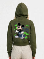 Owl Mink Women's Printed Cropped Hoodie with Graphic Print, Full Sleeves, Attached Hood, Casual Sweatshirt