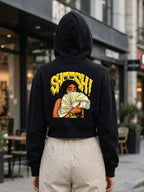 Owl Mink Women's Printed Cropped Hoodie with Graphic Print, Full Sleeves, Attached Hood, Casual Sweatshirt