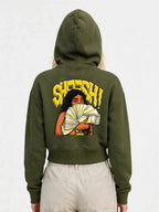 Owl Mink Women's Printed Cropped Hoodie with Graphic Print, Full Sleeves, Attached Hood, Casual Sweatshirt