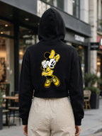 Owl Mink Women's Printed Cropped Hoodie with Graphic Print, Full Sleeves, Attached Hood, Casual Sweatshirt
