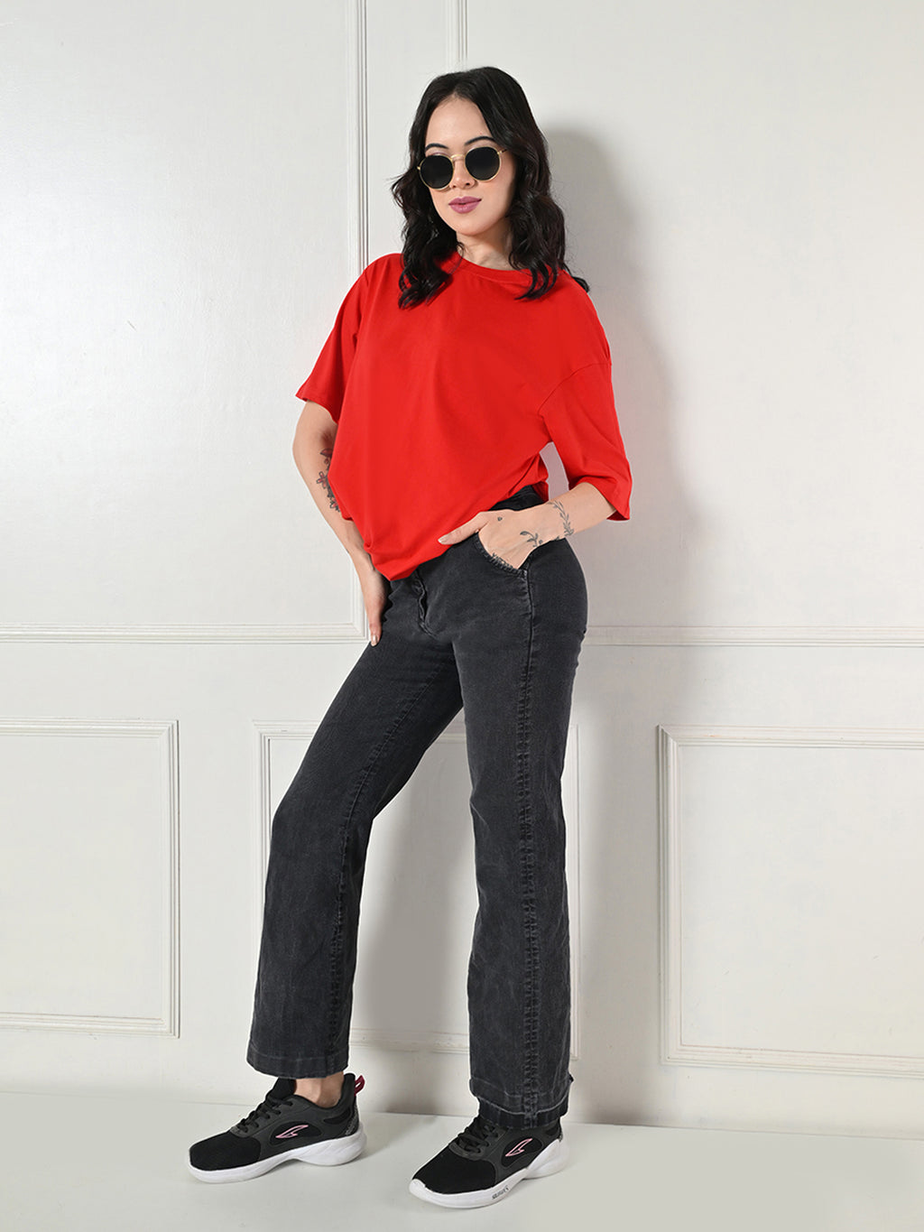 Oversized Drop Shoulder Women’s T-Shirt – Pure Cotton, Round Neck, Relaxed Fit Red