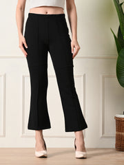 OWL MINK Women's Slim Fit Flared Casual Black Trousers