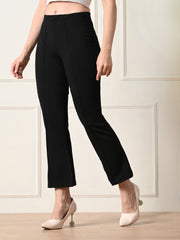 OWL MINK Women's Slim Fit Flared Casual Black Trousers