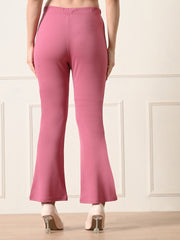 OWL MINK Women's Slim Fit Flared Casual Pink Trousers