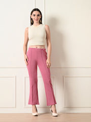 OWL MINK Women's Slim Fit Flared Casual Pink Trousers