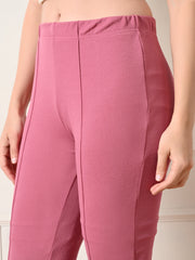 OWL MINK Women's Slim Fit Flared Casual Pink Trousers