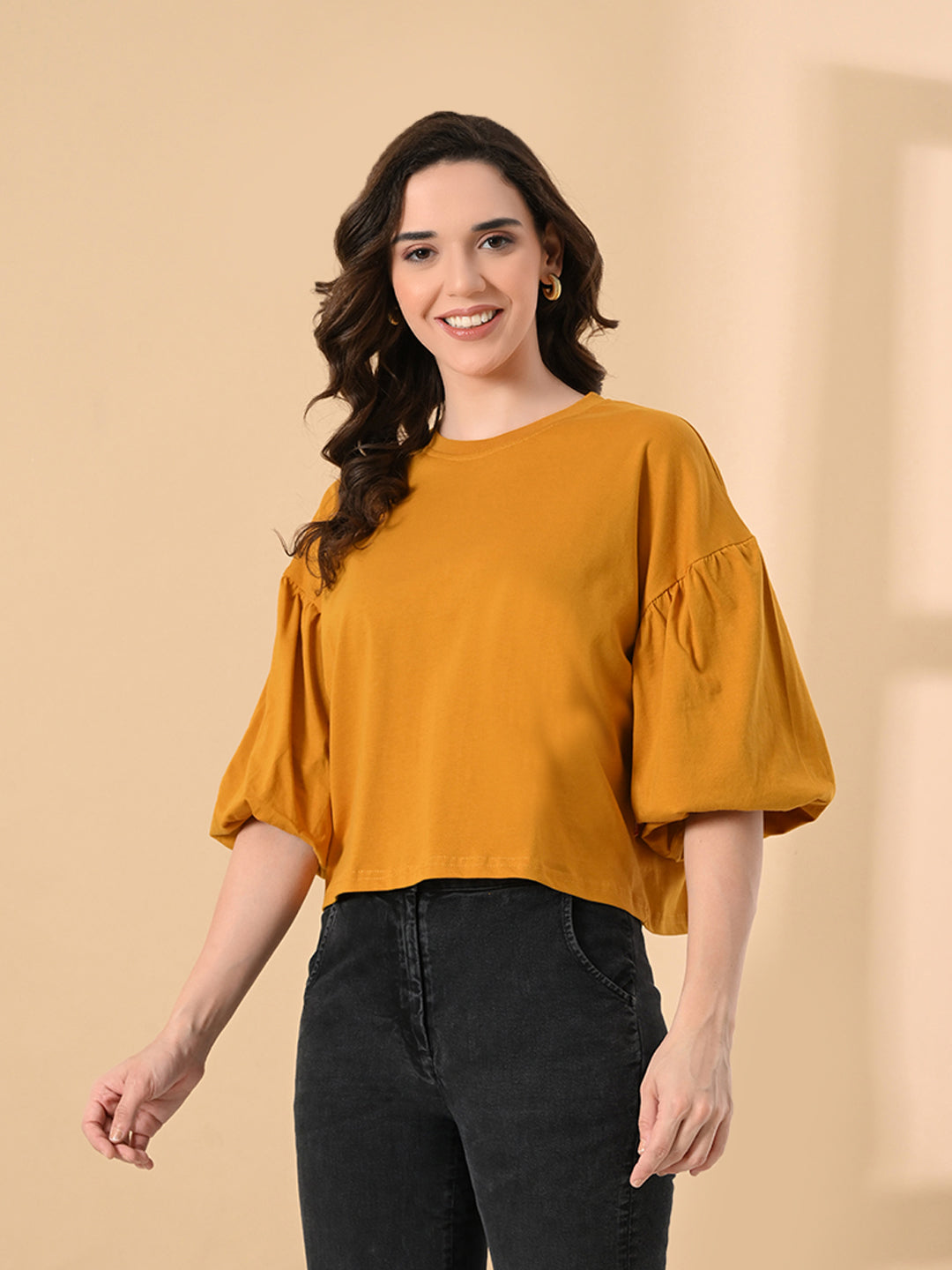 Trendy Oversized Crop T-Shirt for Women – Balloon Sleeves