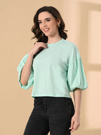 Oversized Balloon Sleeve Crop Top for Women