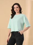 Oversized Crop T-Shirt for Women – Pure Cotton, Drop Shoulder, Solid Casual Top