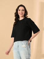 Women's Oversized Drop Shoulder Crop T-Shirt – 100% Cotton, Round Neck Half Sleeves