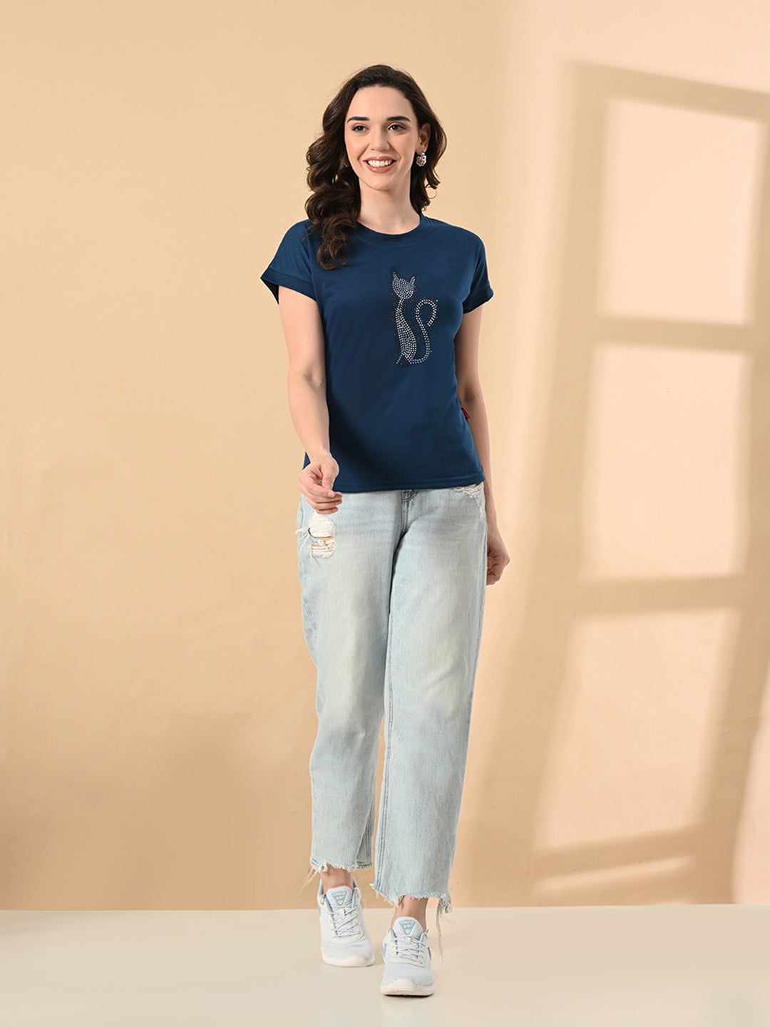 Trendy Cat Print High-Low Women’s Tee