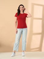 Stylish Up & Down Women’s High-Low Hem T-Shirt – Premium Cotton Lycra, Seamless Sleeves, Round Neck Casual & Active Wear Girls T-Shits