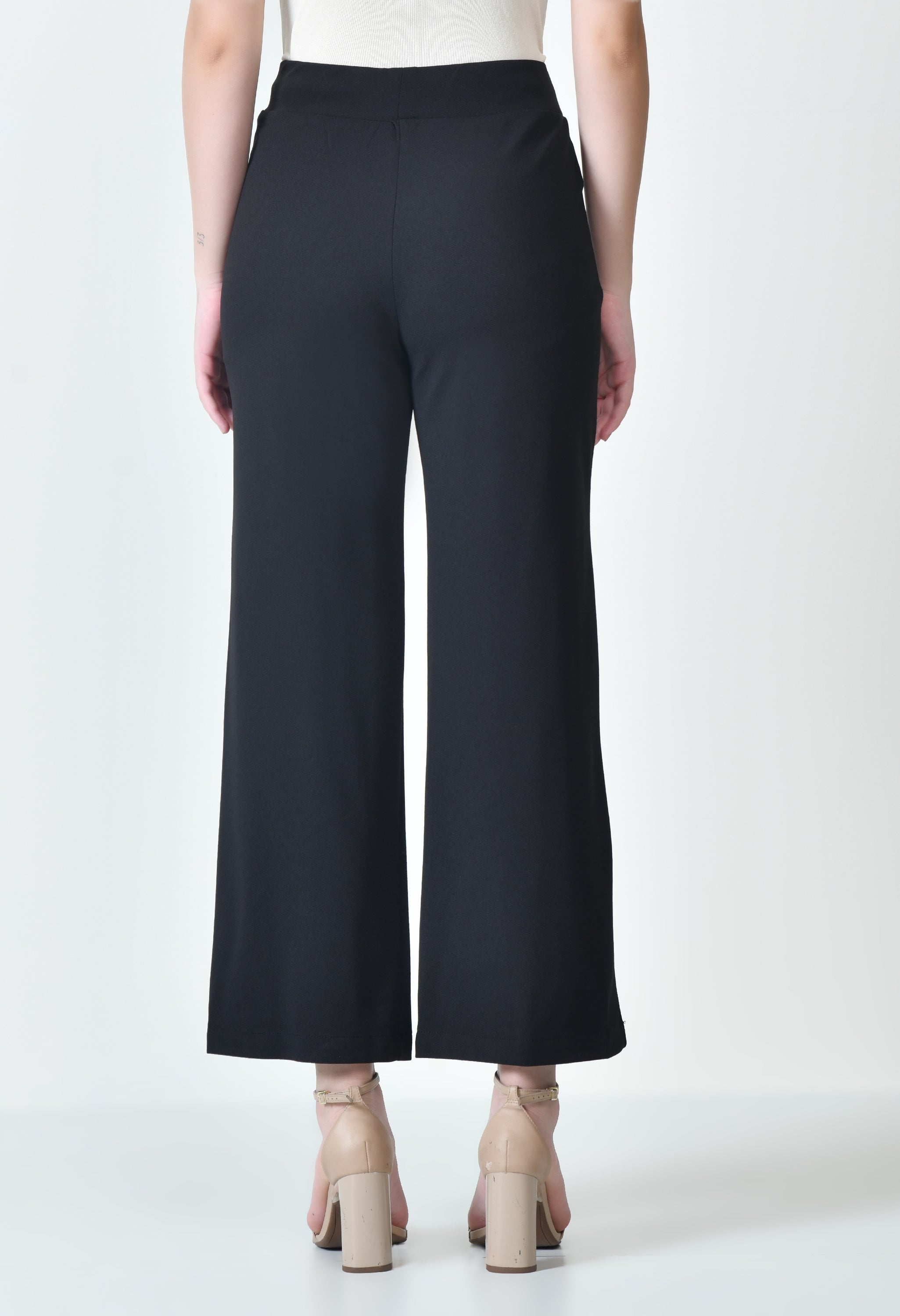 OWL MINK Women's High Waist Straight Fit Black Trousers