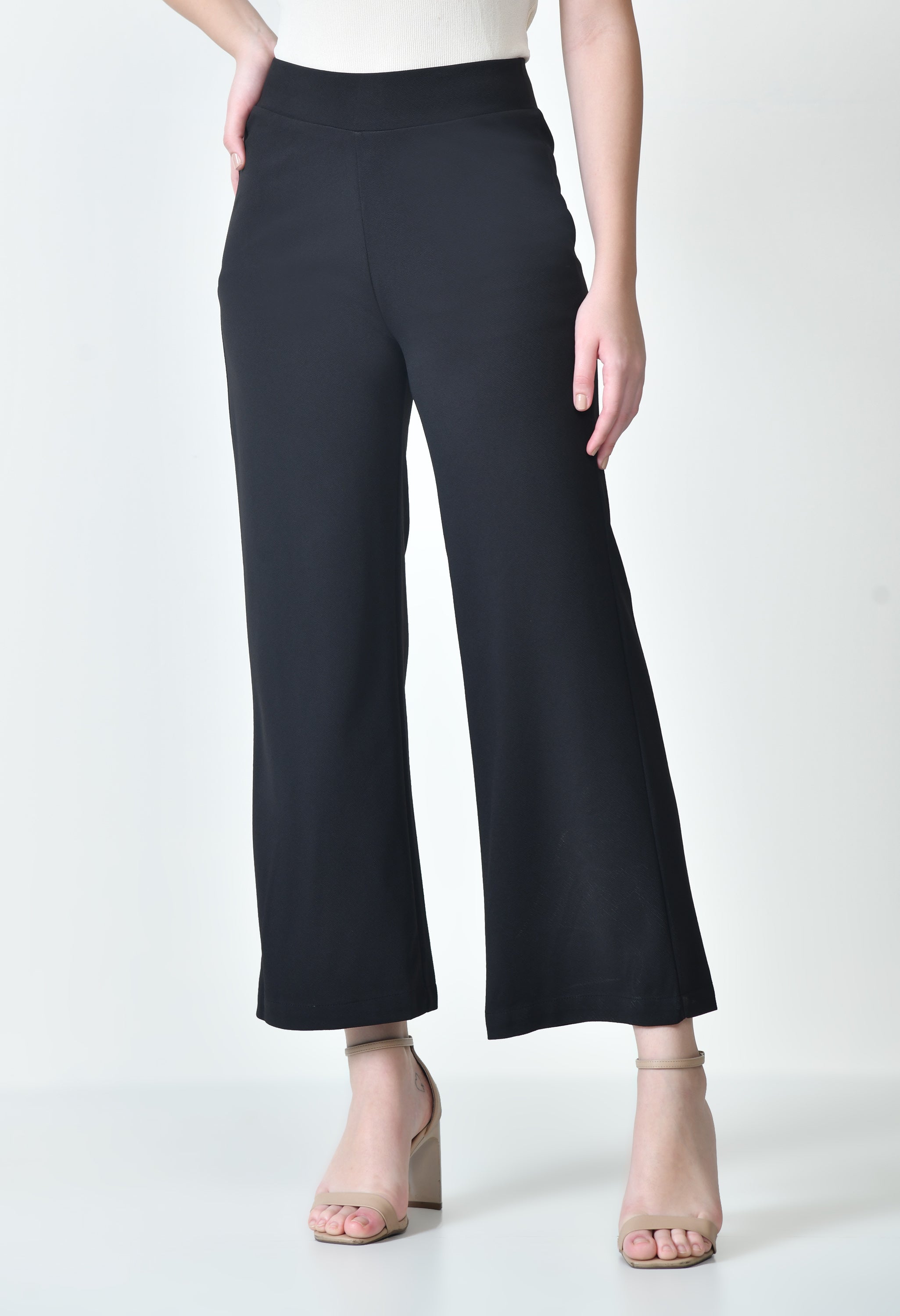 OWL MINK Women's High Waist Straight Fit Black Trousers