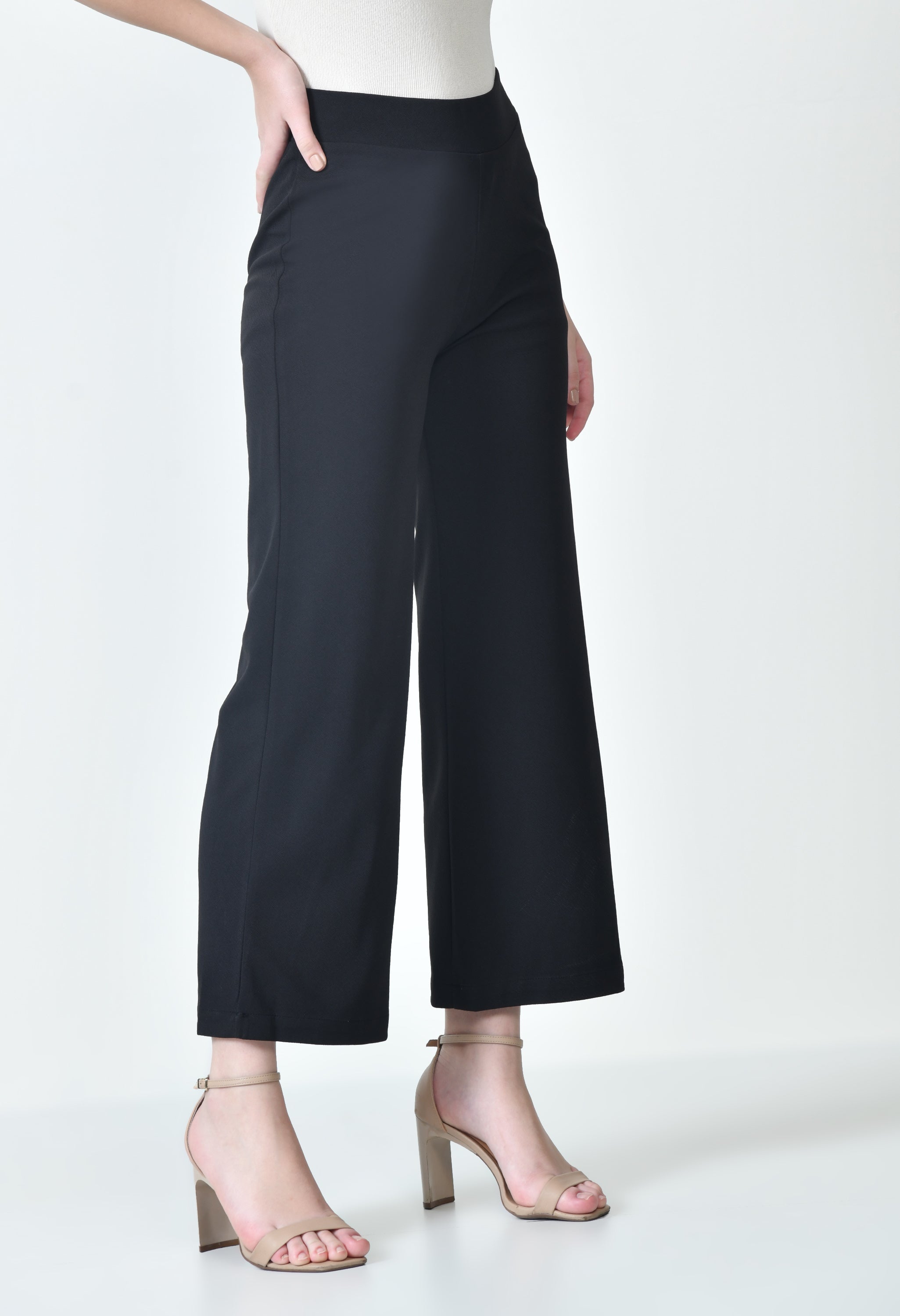 OWL MINK Women's High Waist Straight Fit Black Trousers