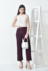 OWL MINK Women's High Waist Straight Fit Red Wine Trousers