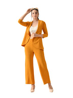 Women's Solid Relaxed Fit 3/4 Sleeve Co-ord Blazer and Trouser Set Mustred