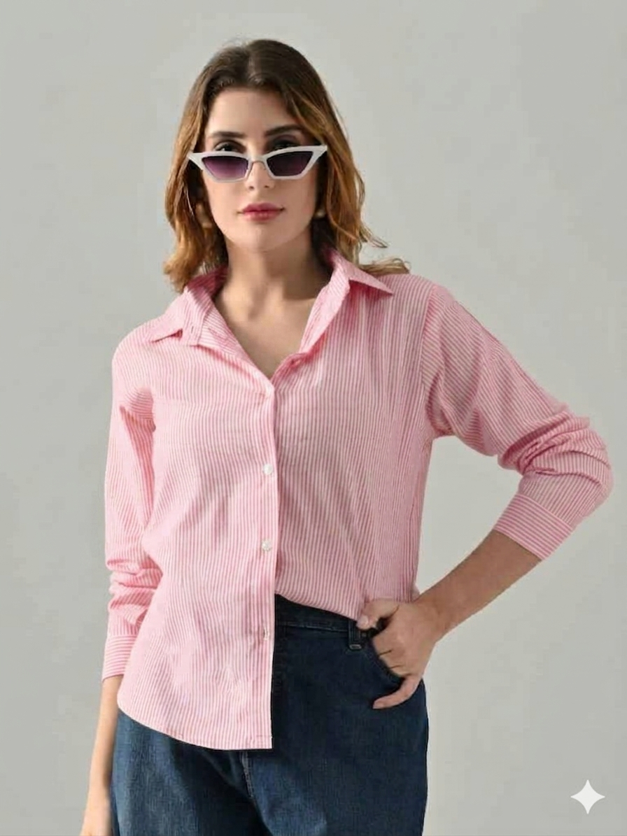 Owl Mink Women’s   Striped Cotton Shirt | Regular Fit, Full Sleeve, Collared Formal Shirt for Office, Casual