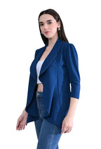 Cotton Blend Women's Single Breasted Relaxed Fit Shawl Collar 3/4 Sleeve Blazer