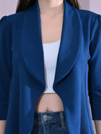 Cotton Blend Women's Single Breasted Relaxed Fit Shawl Collar 3/4 Sleeve Blazer