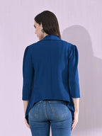 Cotton Blend Women's Single Breasted Relaxed Fit Shawl Collar 3/4 Sleeve Blazer