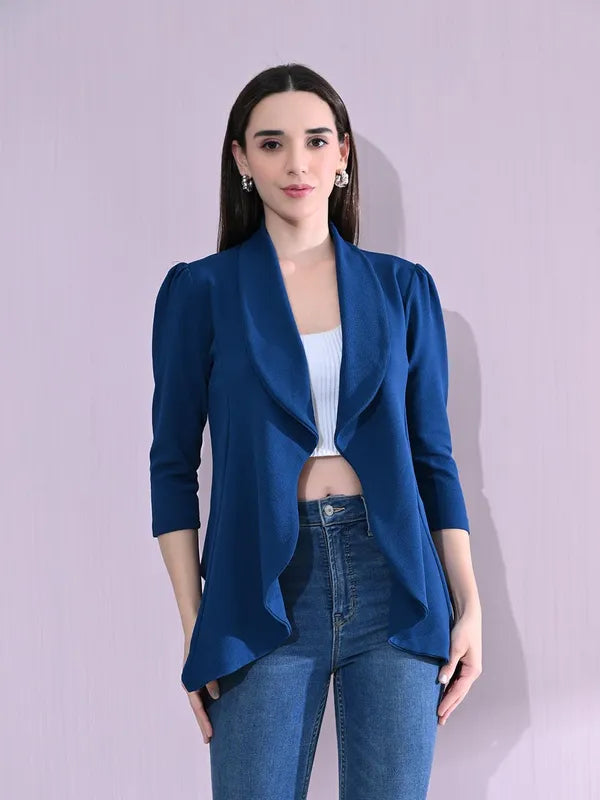 Cotton Blend Women's Single Breasted Relaxed Fit Shawl Collar 3/4 Sleeve Blazer