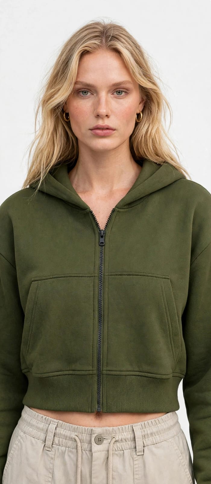 Owl Mink Women's Cotton Fleece Cropped Hoodie | Solid Full Sleeve Hooded Sweatshirt with Front Zip Closure & Pockets | Casual Winter Wear