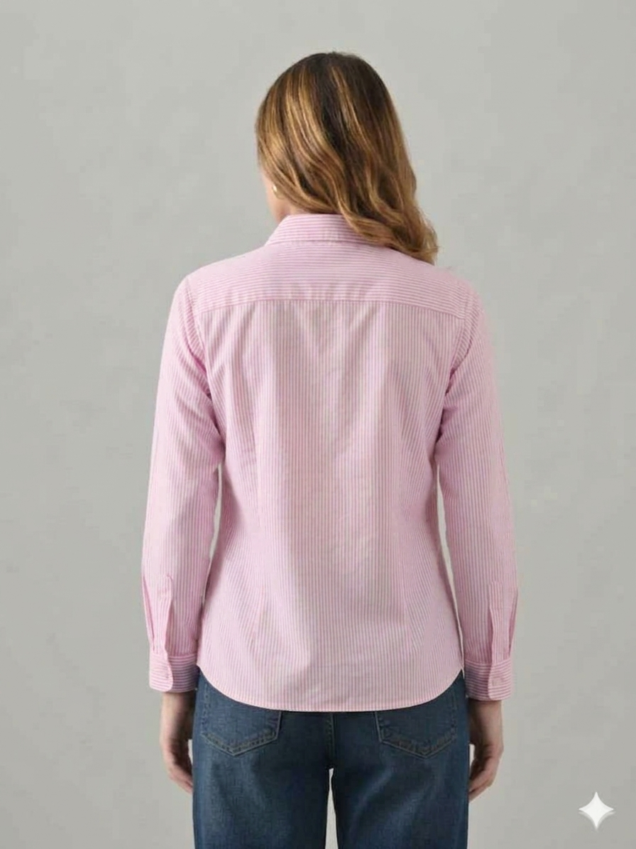 Owl Mink Women’s   Striped Cotton Shirt | Regular Fit, Full Sleeve, Collared Formal Shirt for Office, Casual
